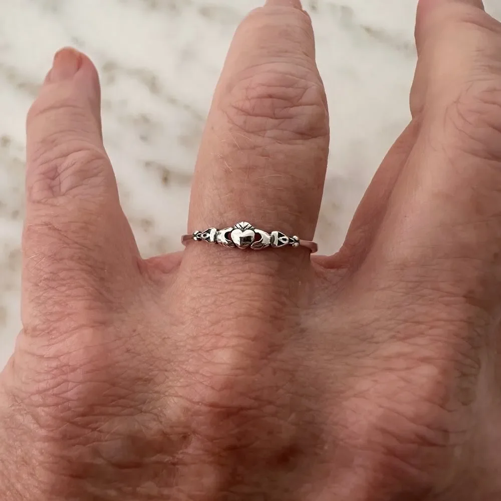 Sterling Silver Claddagh Dainty Ring, Irish Ring, Friendship Ring